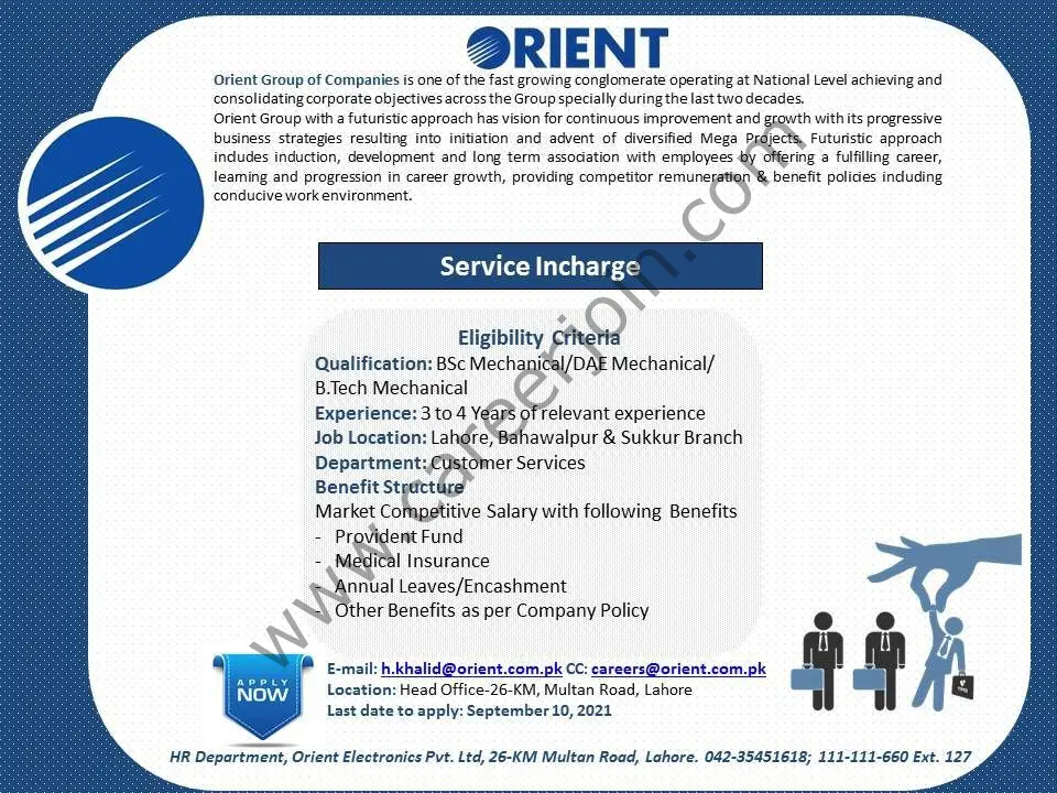 Orient Group of Companies Jobs Service Incharge 01