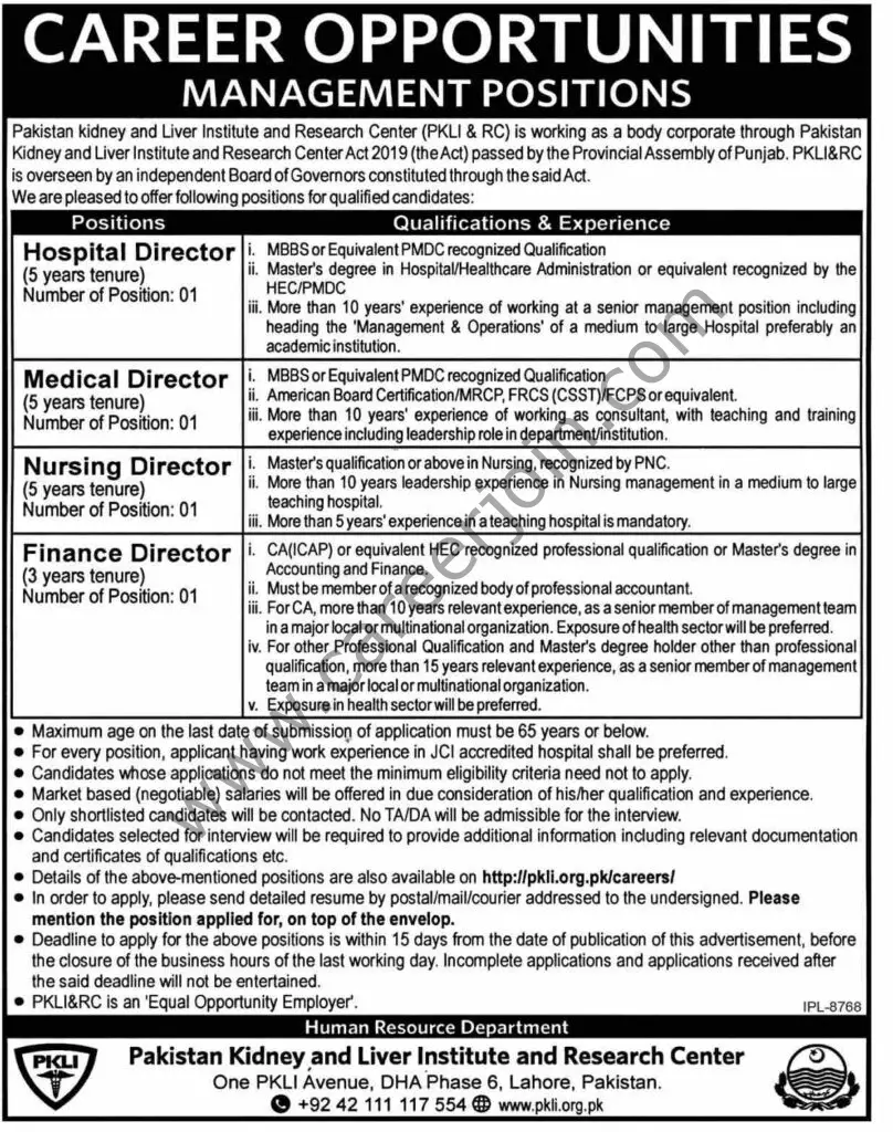 Pakistan Kidney & Liver Institute & Research Center PKLI & RC Jobs 29 August 2021 Dawn 01