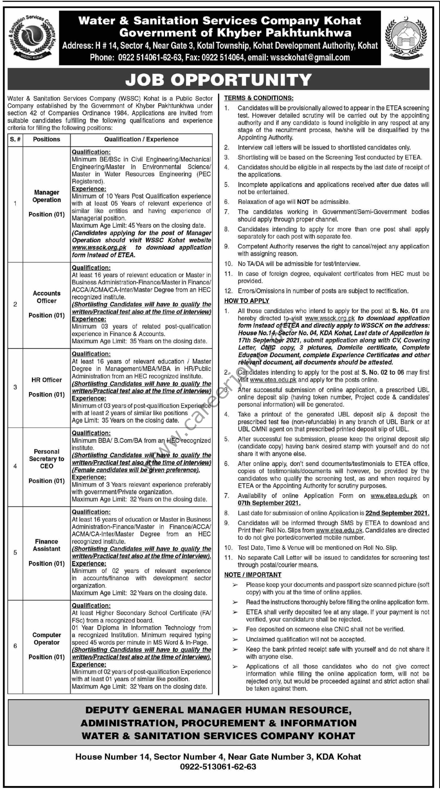 Water & Sanitation Services Company Jobs August 2021
