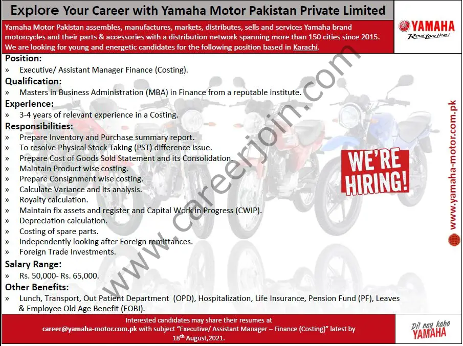 Yamaha Motor Pakistan Pvt Ltd Jobs 14 August 2021