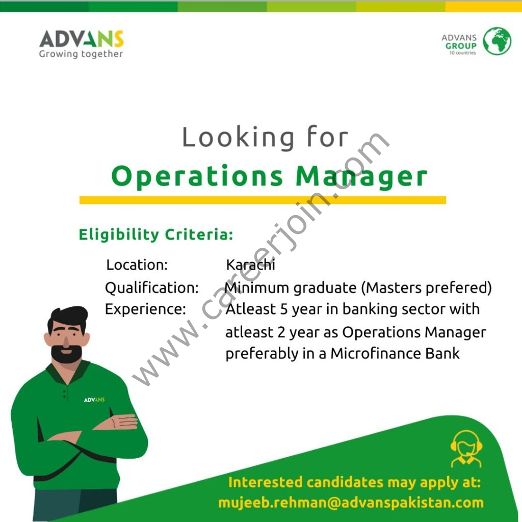 ADVANS Pakistan Microfinance Bank Limited Jobs Operations Manager 01