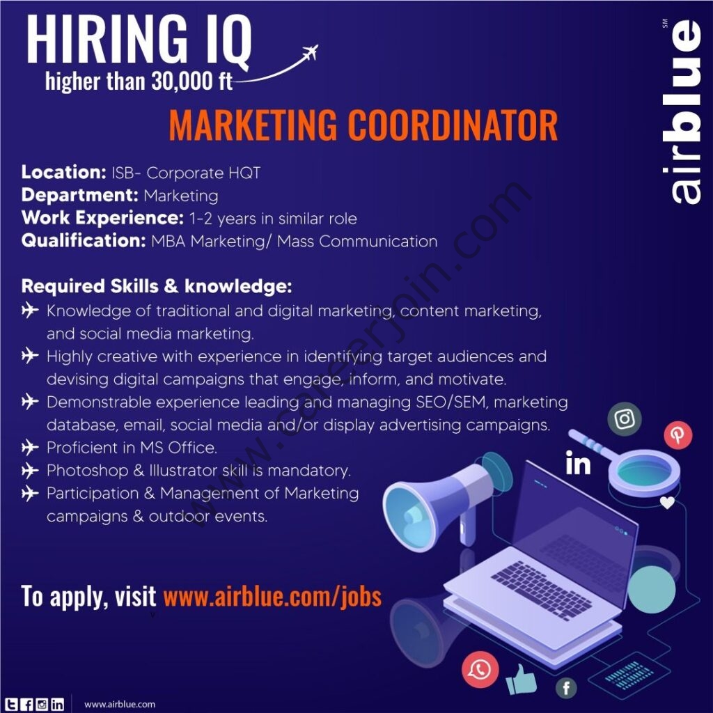 AirBlue Pakistan Jobs Marketing Coordinator 01