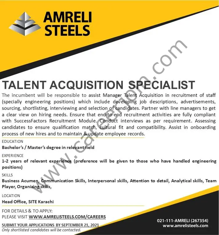Amreli Steel Jobs Talent Acquisition Specialist 01