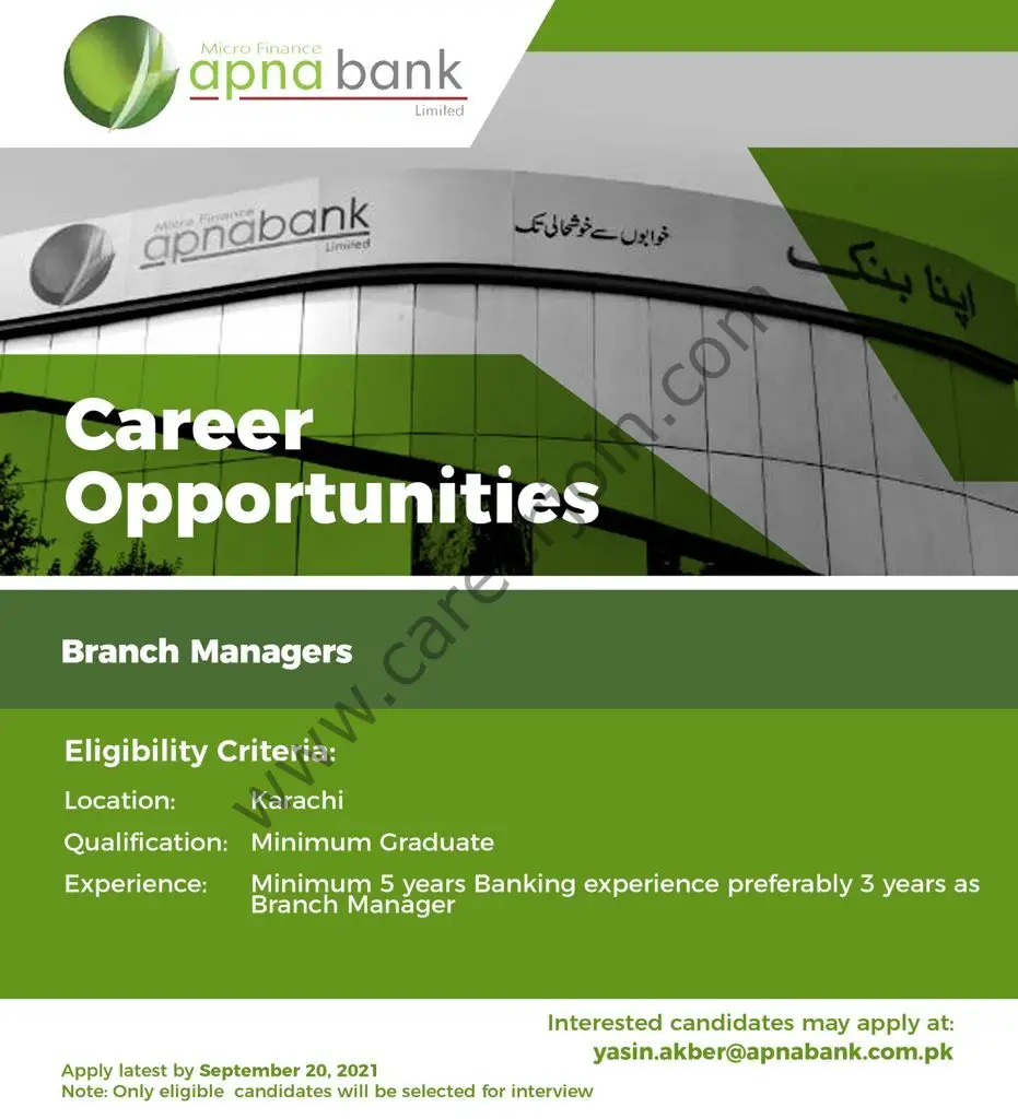 APNA Microfinance Bank Limited Jobs Branch Managers 01