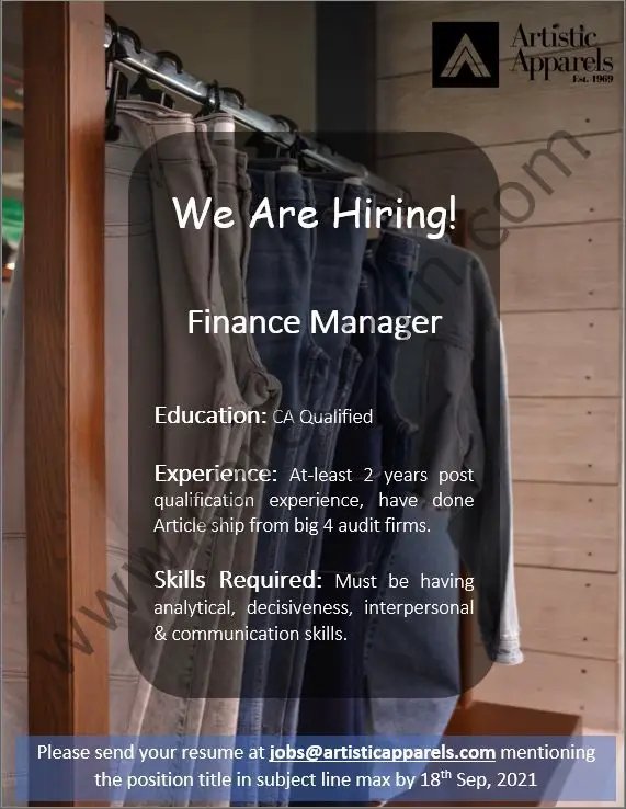 Artistic Apparels Pvt Ltd Jobs Finance Manager 01