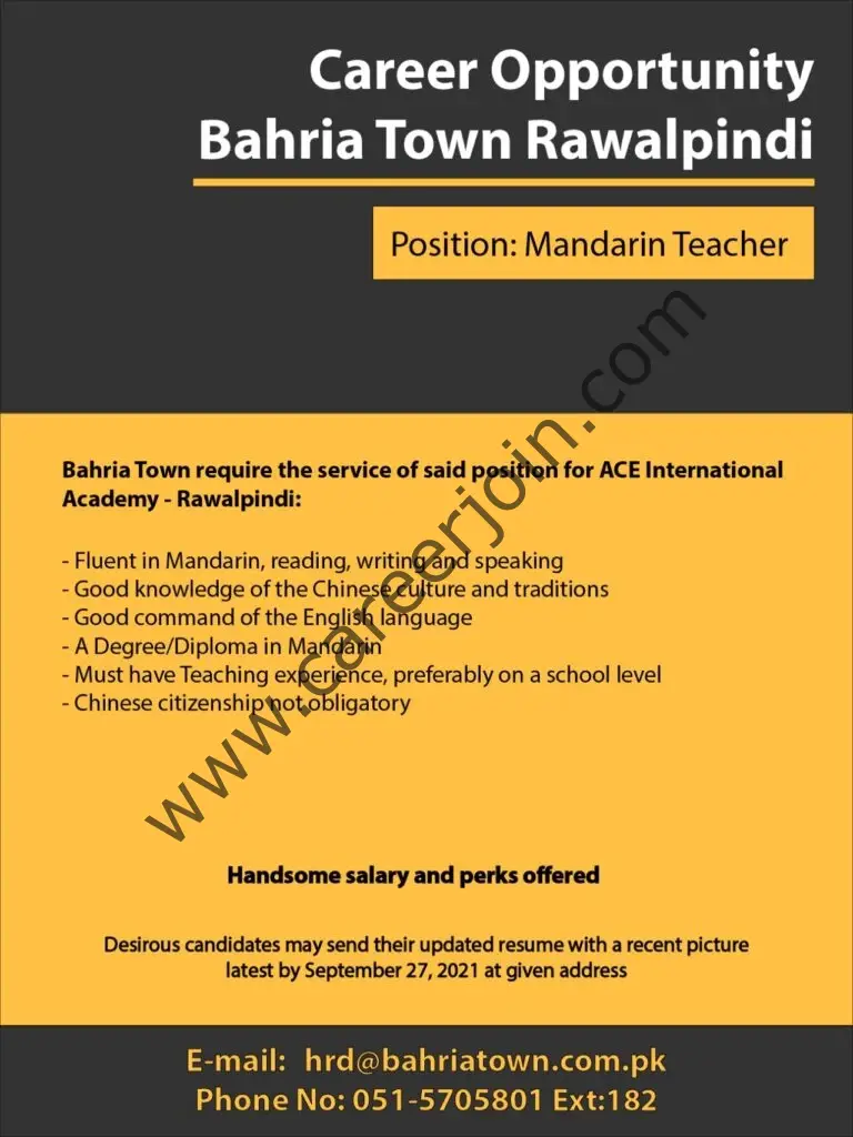 Bahria Town Jobs Mandarin Teacher 01