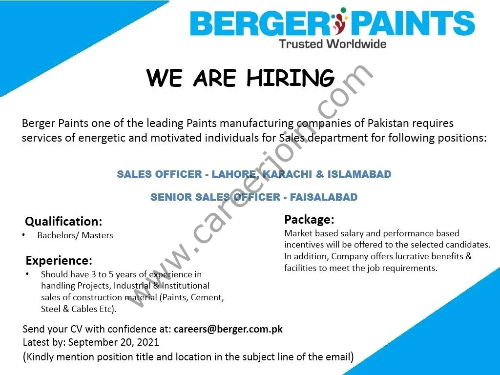 Berger Paints  Jobs September 2021 01