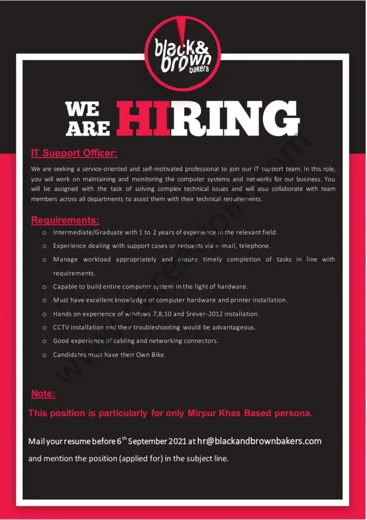 Black & Brown Bakers Jobs IT Support Officer 01