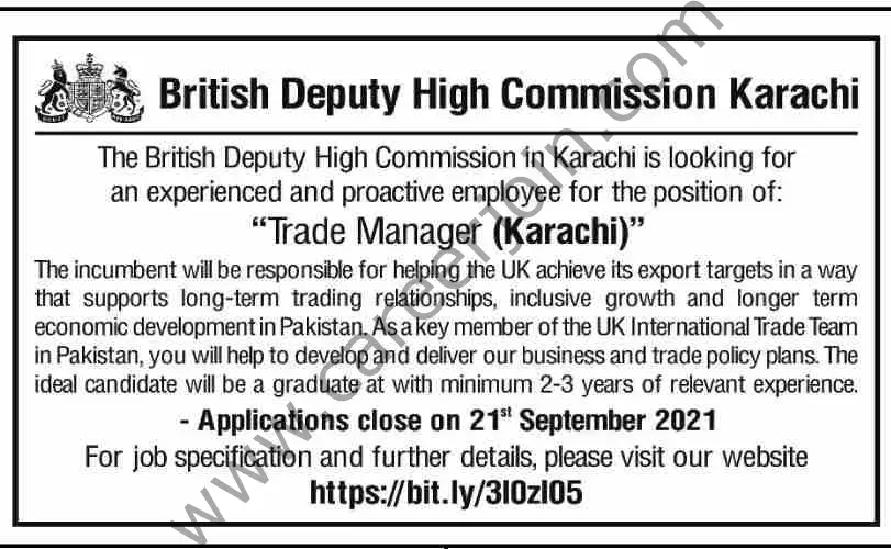 British Deputy High Commission Jobs 12 September 2021 Dawn 01