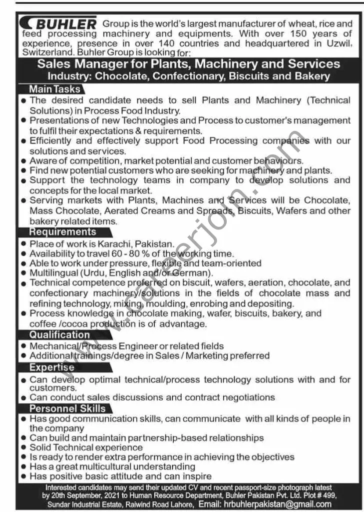 Buhler Pakistan Pvt Ltd Jobs 12 September 2021 Dawn 01