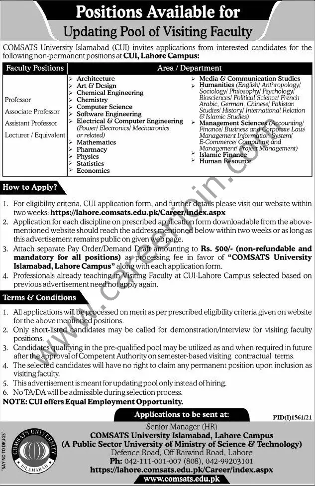 COMSATS University Islamabad CUI Jobs 12 September 2021 Express Tribune
