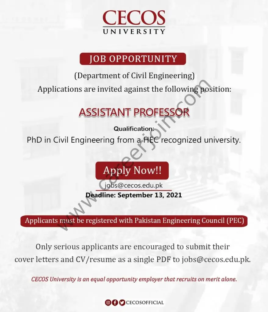 CECOS University Jobs Assistant Professor Civil Engineering 01