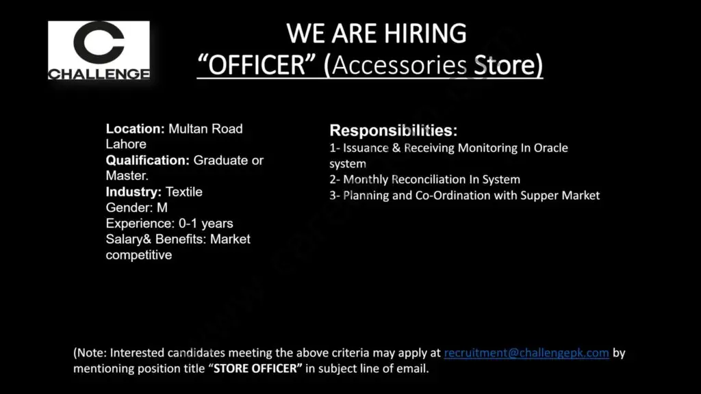 Challenge Apparels Pvt Ltd Jobs Officer Accessories Store 01