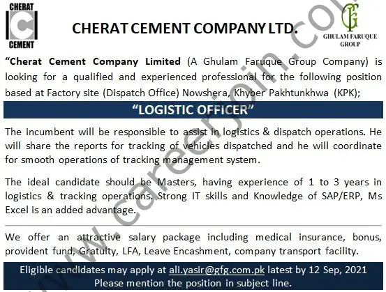 Cherat Cement Company Ltd Jobs Logistics Officer 01