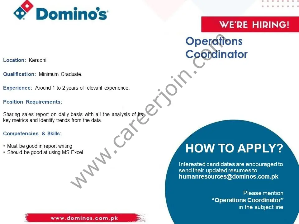Domino's Pizza Pakistan Jobs Operations Coordinator 01