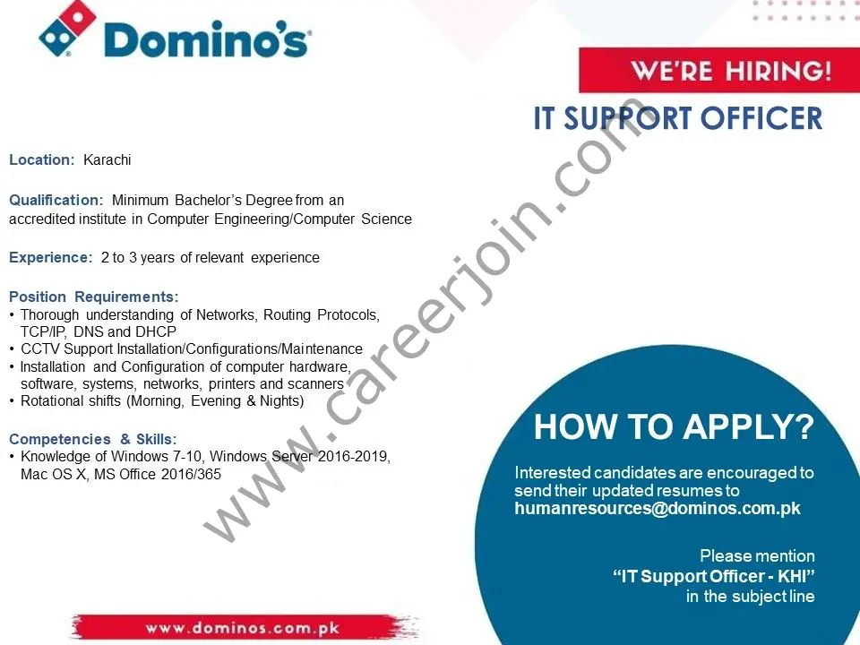 Domino's Pizza Pakistan Jobs IT Support Officer 01