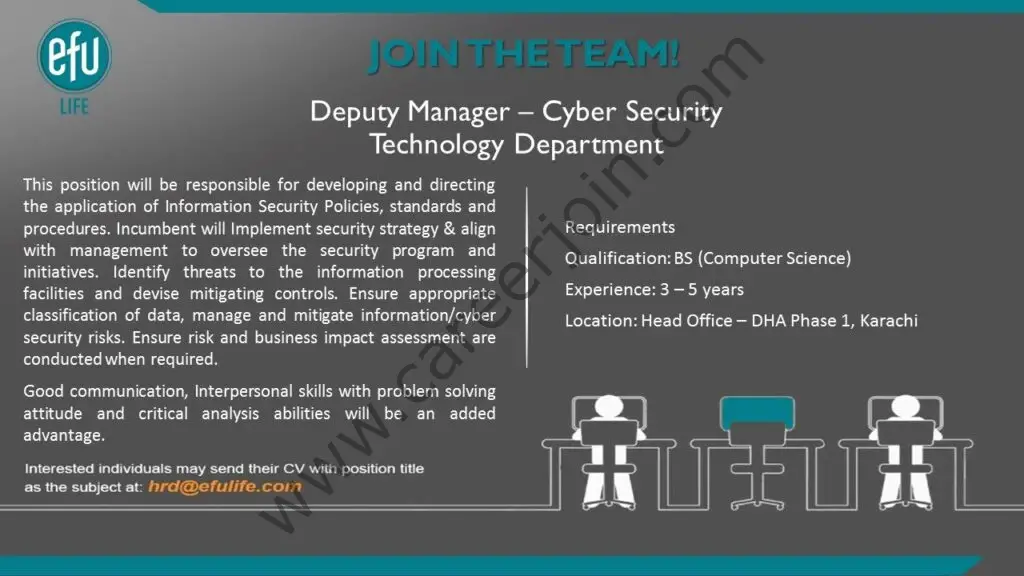 EFU Life Assurance Company Limited Jobs Deputy Manager Cyber Security 01