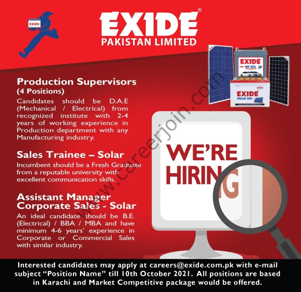 Exide Pakistan Limited Jobs October 2021 01