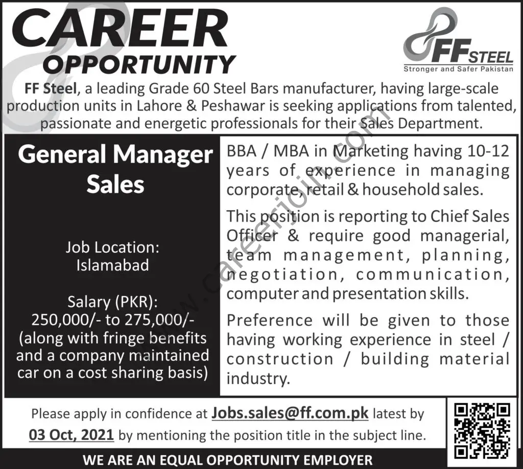 FF Steel Jobs General Manager Sales 01