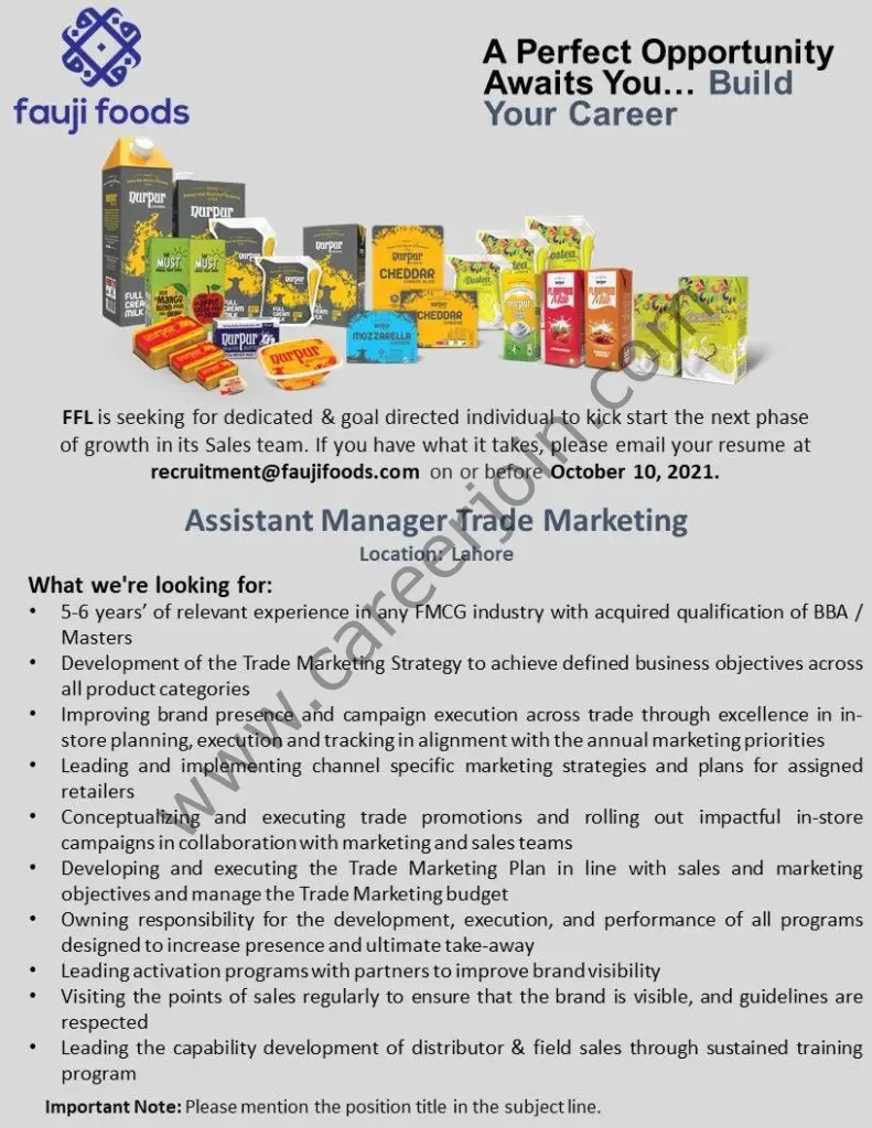 Fauji Foods Limited Jobs Assistant Manager Trade Marketing 01