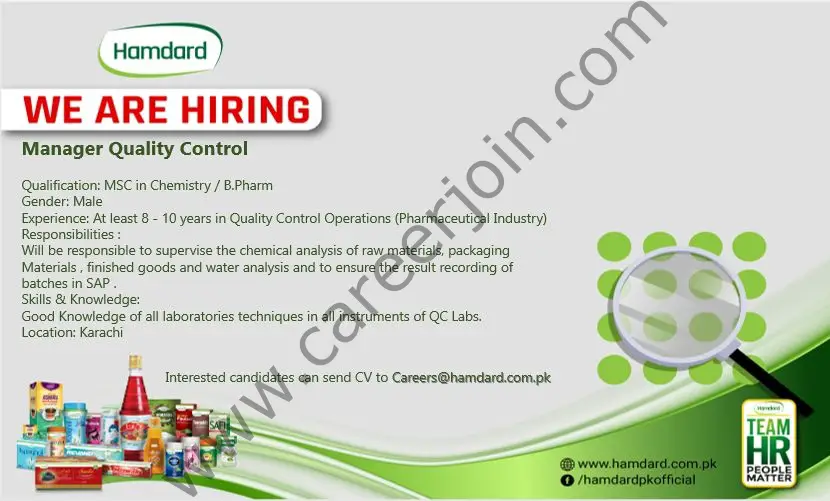 Hamdard Pakistan Jobs Manager Quality Control 01