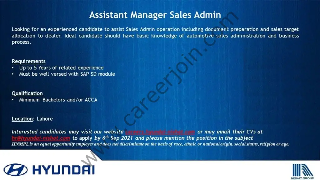 Hyundai Pakistan Jobs Assistant Manager Sales Admin 01