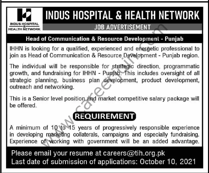 Indus Hospital and Health Network Jobs 26 September 2021 Dawn 01