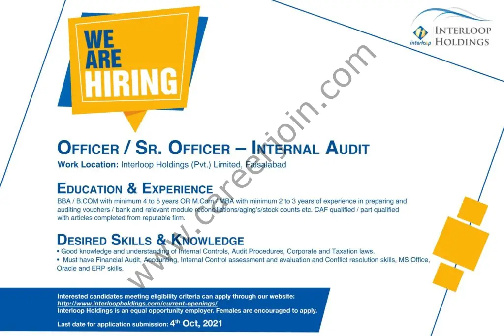 Interloop Holdings Jobs Officer / Senior Officer Internal Audit 01