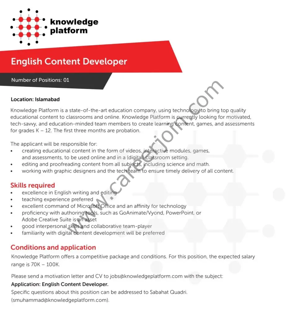 Knowledge Platform Jobs English Content Developer 01