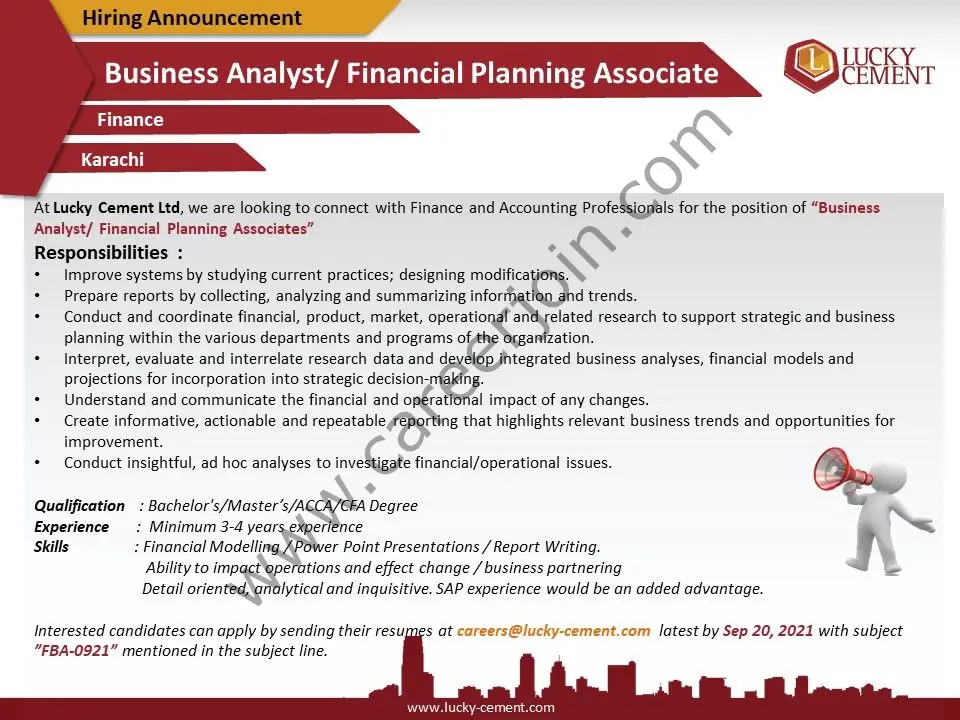 Lucky Cement Limited Jobs Business Analyst /Financial Planning Associate 01