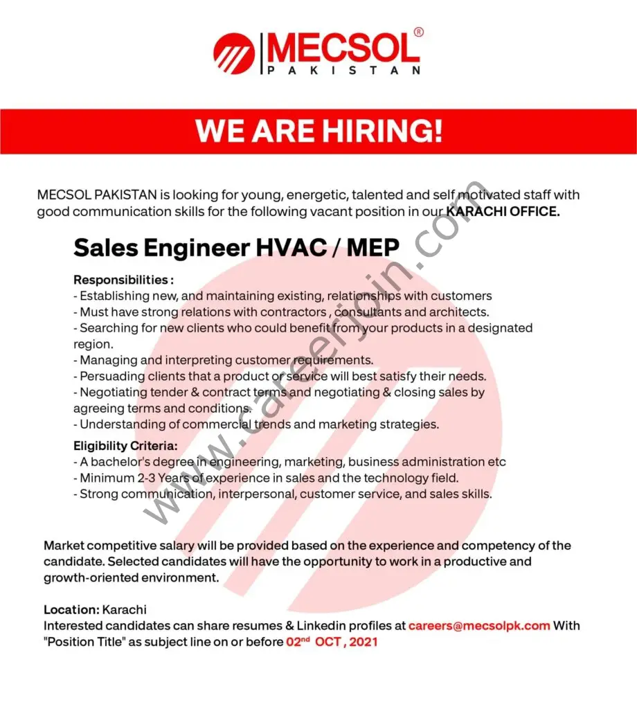 MECSOL Pakistan Jobs Senior Engineer HVAC / MEP 01