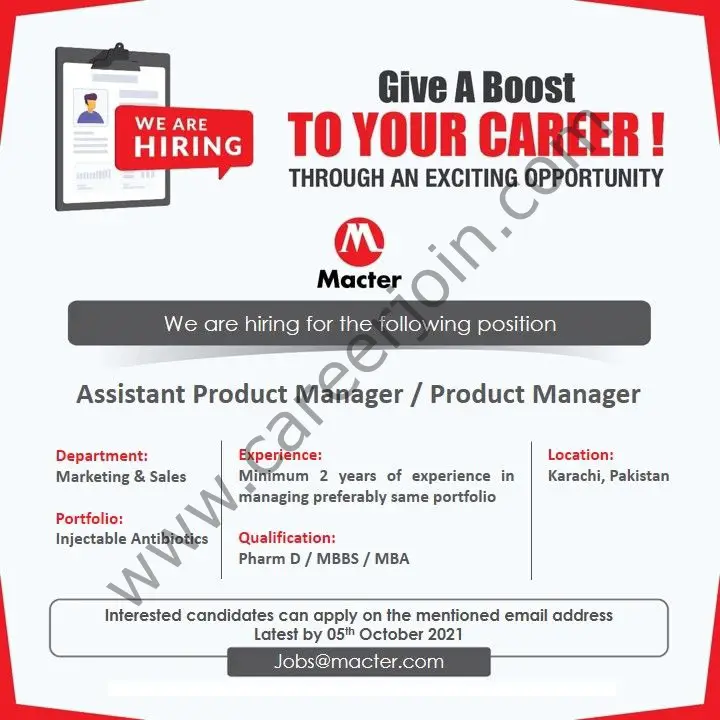 MACTER International Pvt Ltd Jobs Assistant Product Manager / Product Manager 01