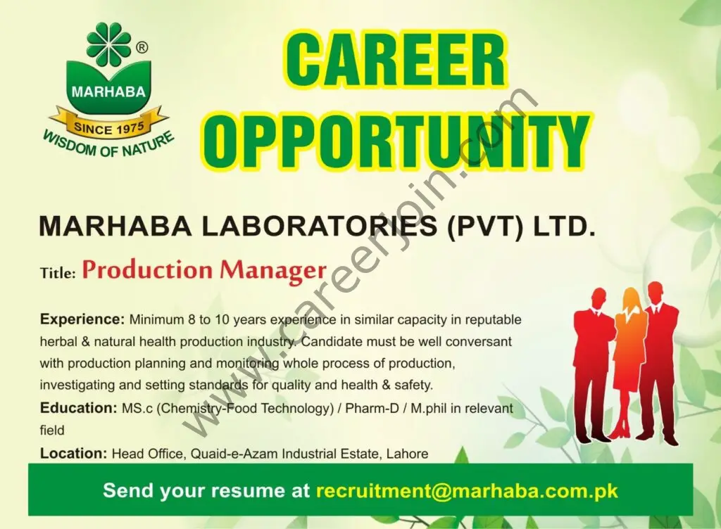 Marhaba Laboratories Pvt Ltd Jobs Production Manager 01