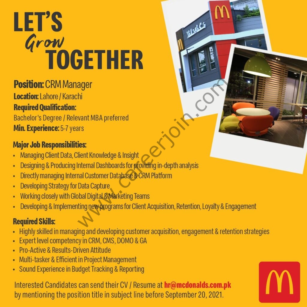 McDonalds Pakistan Jobs CRM Manager 01