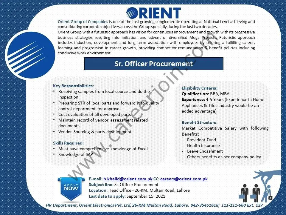 Orient Group Of Companies Jobs Senior Officer Procurement 01