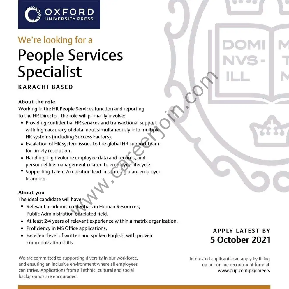Oxford University Press Pakistan OUP Jobs People Services Specialist 01