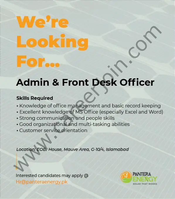 Pantera Energy Jobs Admin & Front Desk Officer 01