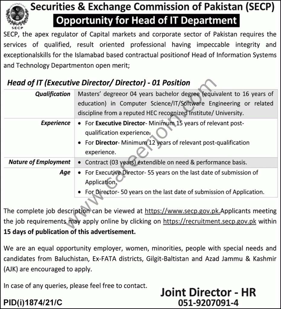Securities and Exchange Commission of Pakistan SECP Jobs 26 September 2021 Nawaiwaqt 01
