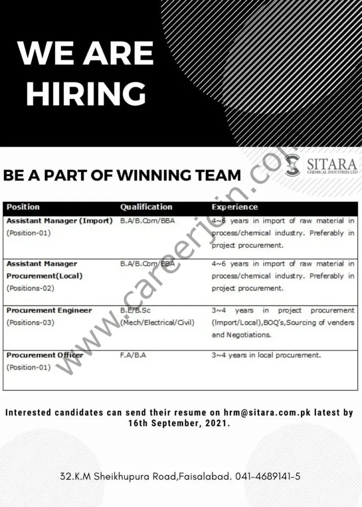 Sitara Chemical Industries Ltd Jobs September 2021 01