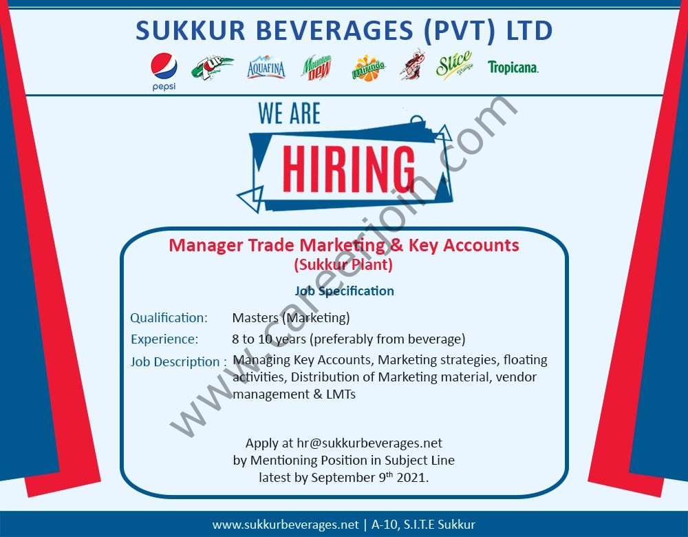 Sukkur Beverages Pvt Ltd Jobs Manager Trade Marketing & Key Accounts 01