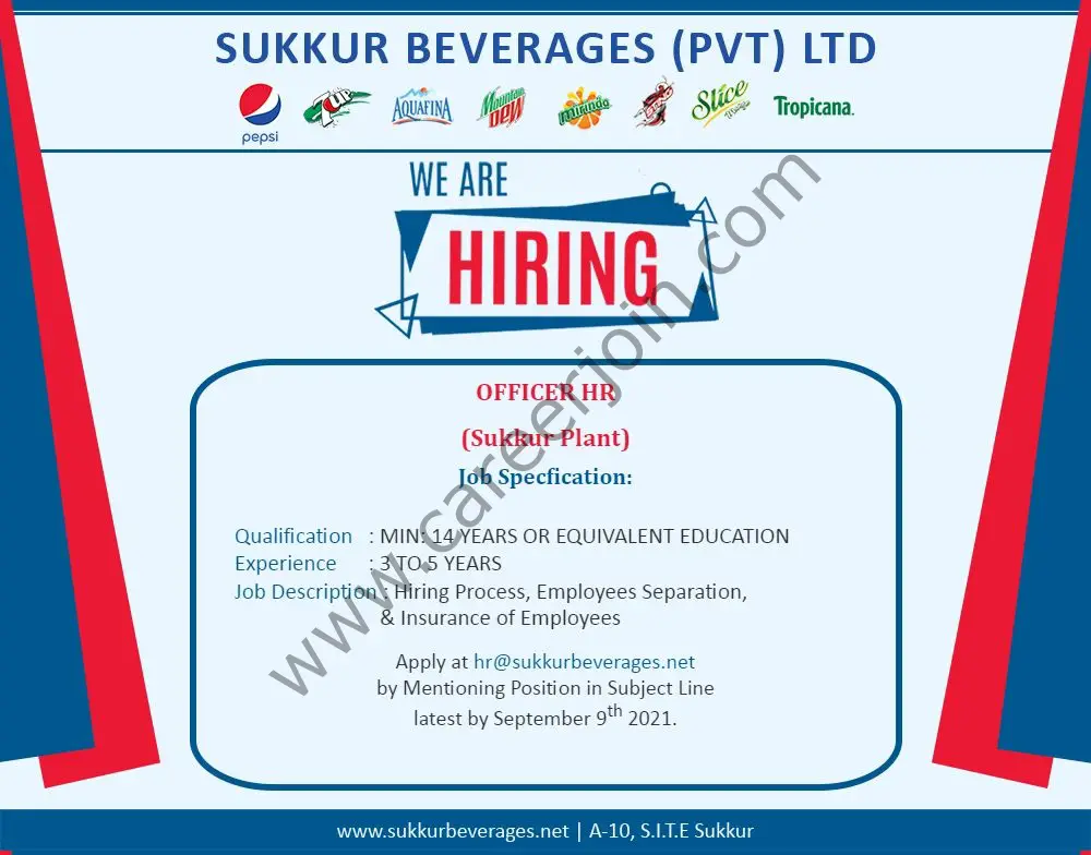 Sukkur Beverages Pvt Ltd Jobs Officer HR 01