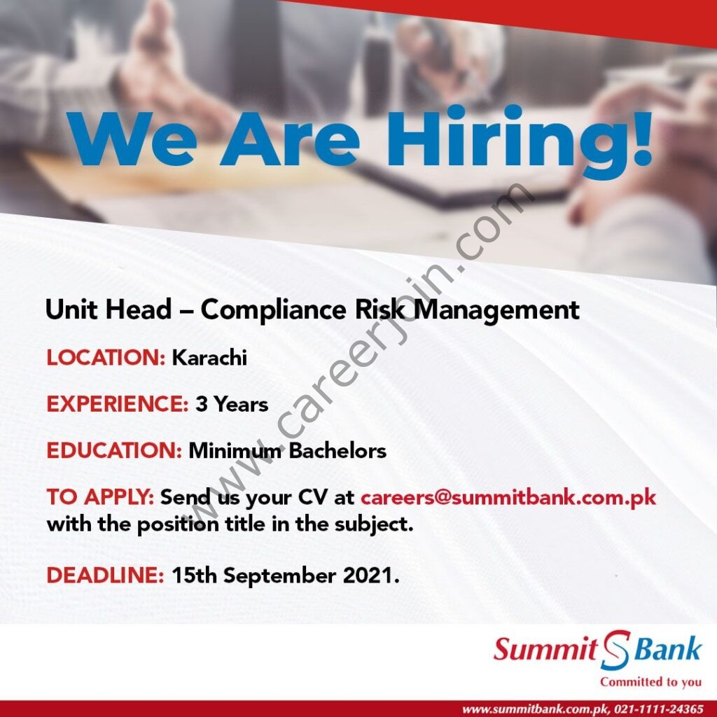 Summit Bank Jobs CRM Unit Head 01