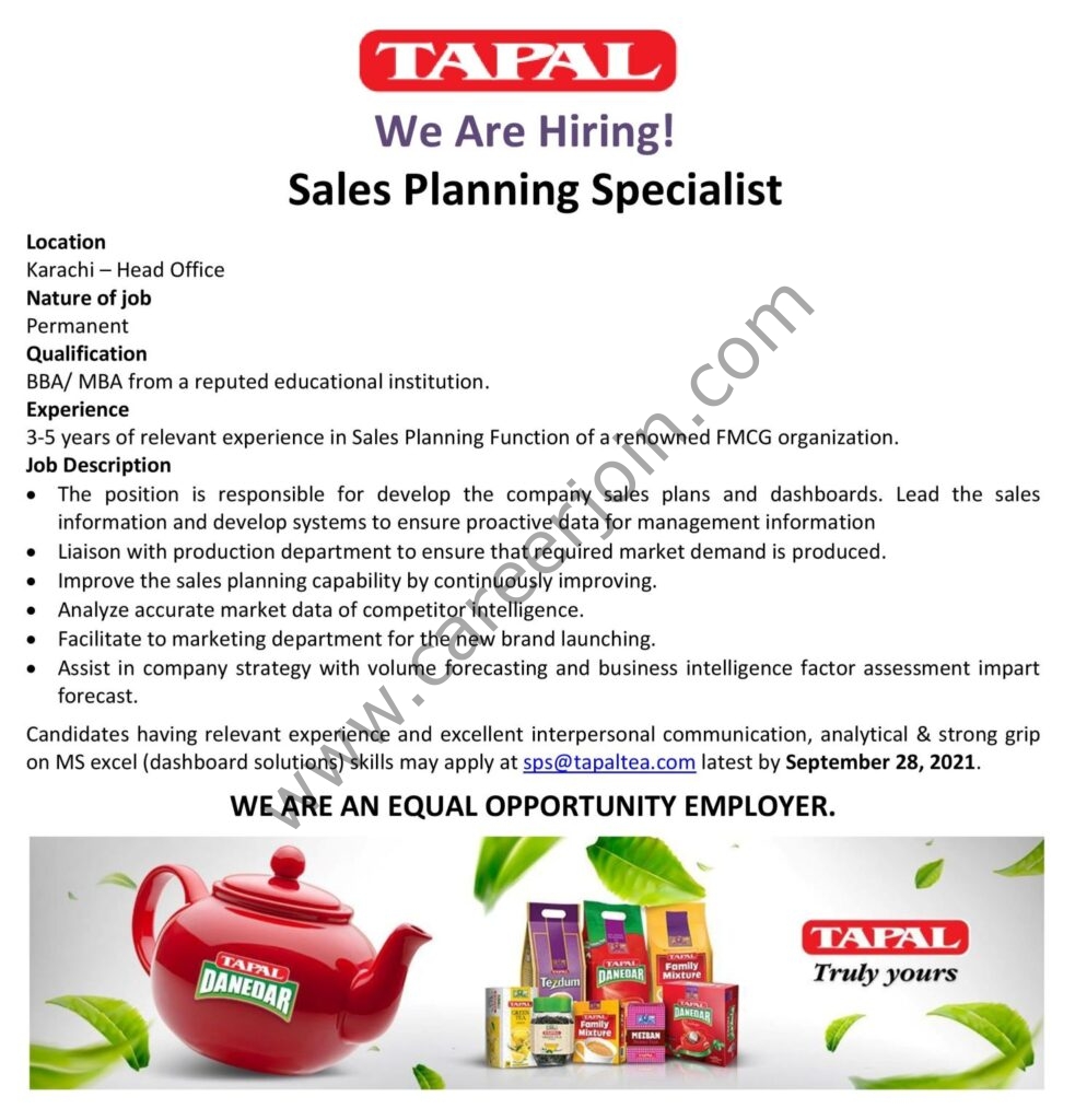 Tapal Tea Pvt Ltd Jobs Sales Planning Specialist 01