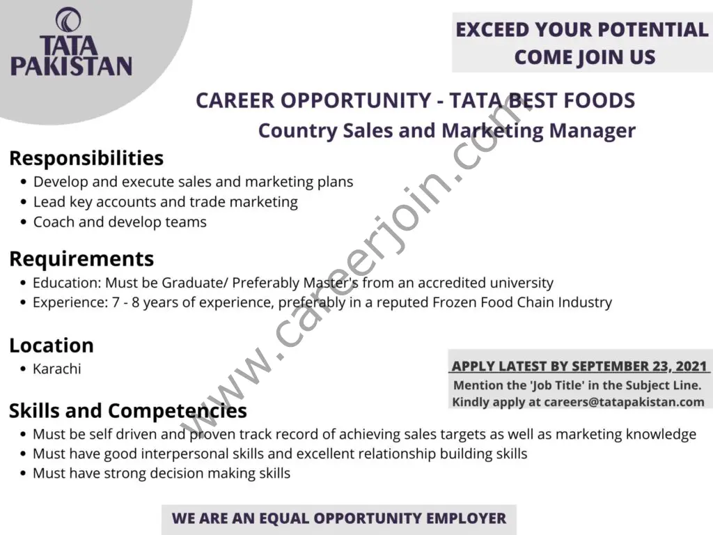 Tata Pakistan Jobs Country Sale & Marketing Manager 01