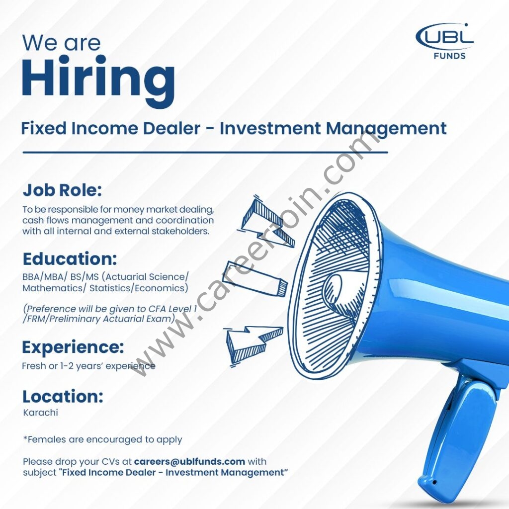 UBL Funds Manager Jobs Fixed Income Dealer Investment Management 01