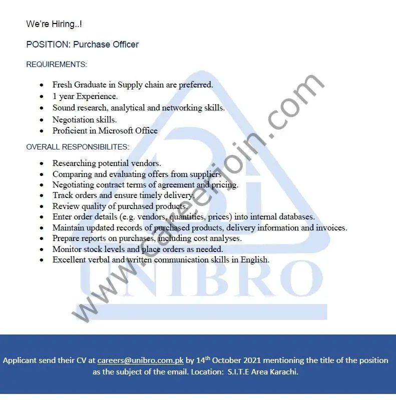 Unibro Industries Limited Jobs Purchase Officer 01