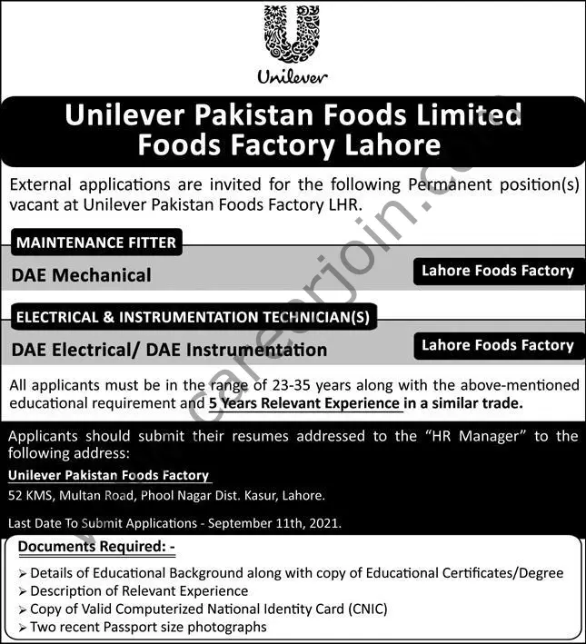 Unilever Pakistan Foods Ltd Jobs 05 September 2021 Express 01