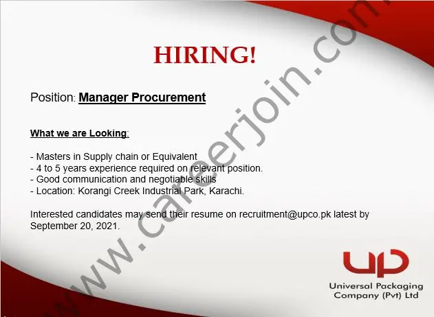 Universal Packaging Company Pvt Ltd Jobs Manager Procurement 01