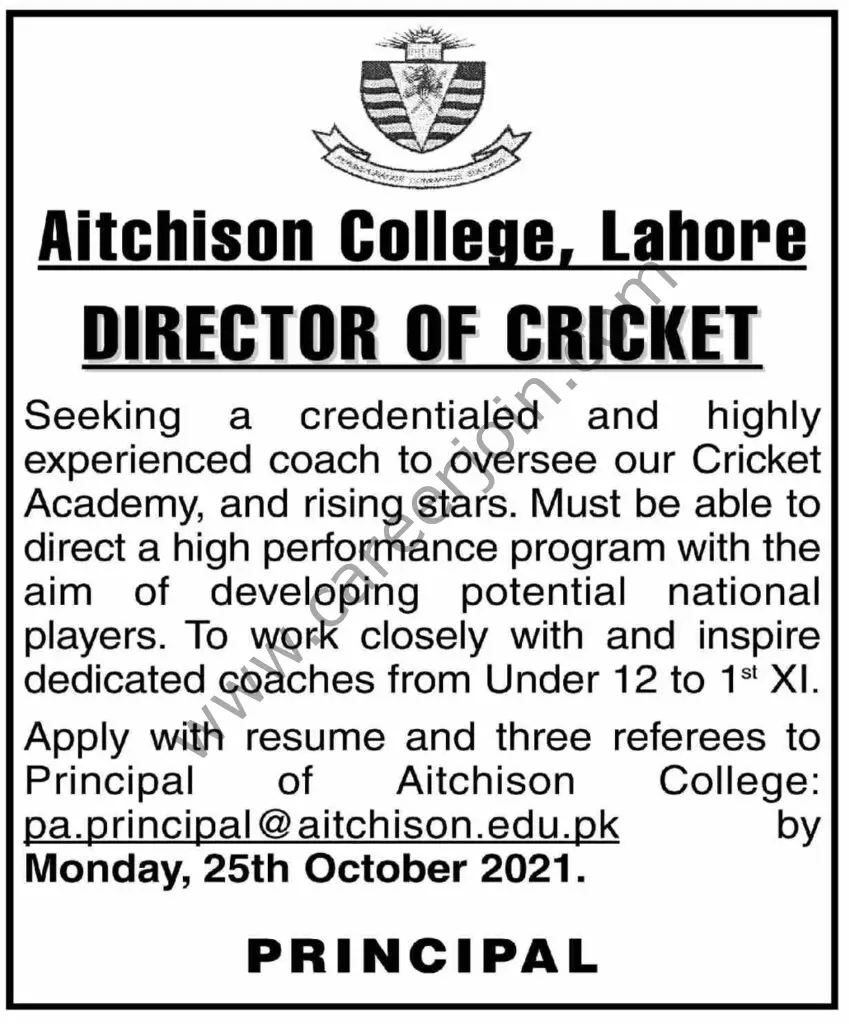 Aitchison College Jobs Director of Cricket 0`