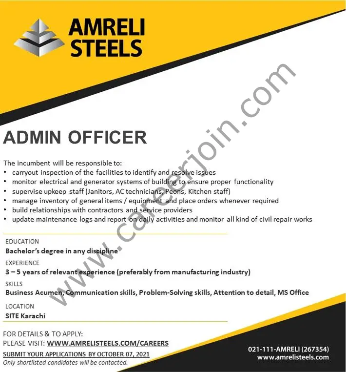 Amreli Steels Jobs Admin Officer 01